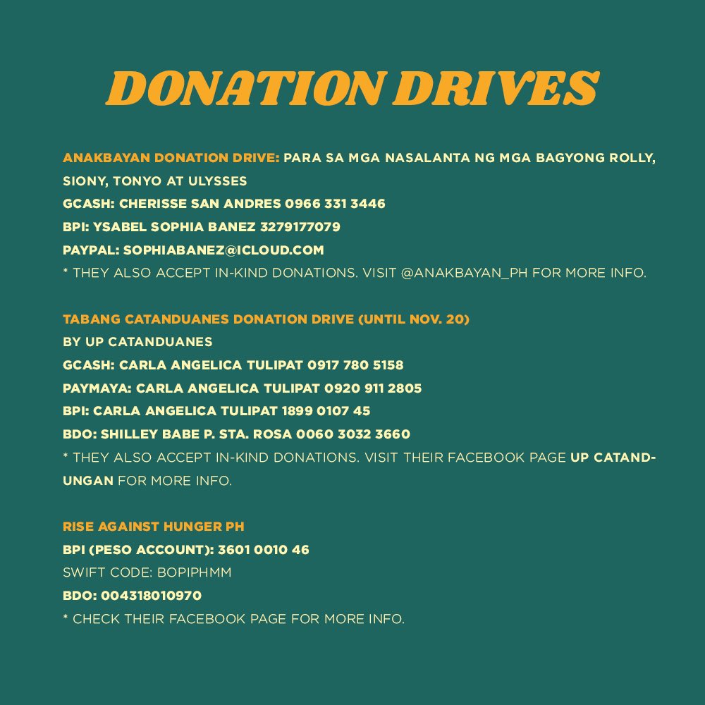 BUKANGLlWAYWAY's tweet photo. ⠀
Beneficiaries &amp; Donation Drives.
We might add more in the upcoming days!
⠀ https://t.co/rpJA32nspJ