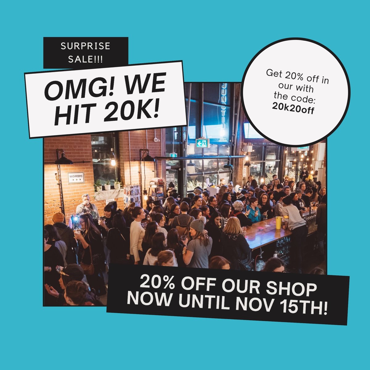 We can’t believe there are 20k that follow the Society! ✨🍻💕 We want to give you all 20% off* in our swag shop! Use the code “20k20off” to start saving! 🛍 Sale starts NOW &amp; will end Sun night!

*Exclusions are all beer, our mystery box, our holiday beer bundle &amp; gift cards!