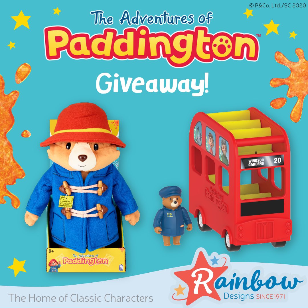 rainbowdesigns1's tweet photo. Adventures of Paddington Giveaway! To be in with a chance of winning this fun-packed Adventures of Paddington bundle of toys
1. RT &amp; Follow
2. Comment #Paddingtongiveaway 
Closes at 3pm on 16 Nov 2020. UK &amp; ROI only. t&amp;c’s on FB &amp; IG #giveaway #Win #adventuresofpaddington https://t.co/XY5XrmimIL