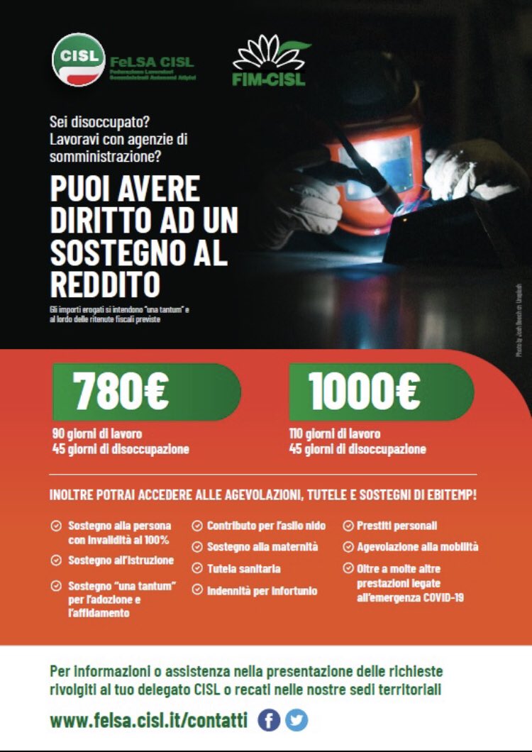 fimbrescia's tweet photo. #Fimbrescia #Felsacisl #Ebitemp #Formatemp 
Sei #disoccupato ?
Lavori con #agenziedisomministrazione ?
Puoi avere diritto ad un sostegno al reddito

Leggi sul nostro sito l’elenco delle prestazioni: https://t.co/mb5vCzarFS

#fimcislstampa https://t.co/JeG2ixxlCi