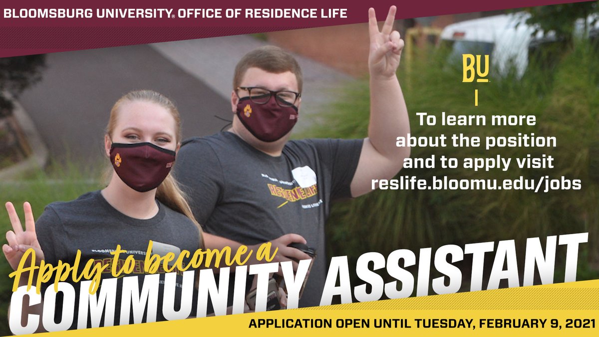 CUbloom_ResLife's tweet photo. Hey Huskies! We're looking for students to join our team of Community Assistants for the 2021 β 2022 academic year! To learn more about this campus leadership opportunity and to apply visit https://t.co/zlXxuspxWV #BloomCA #HuskiesLiveHere πΎ https://t.co/CBTdQ7A9wA