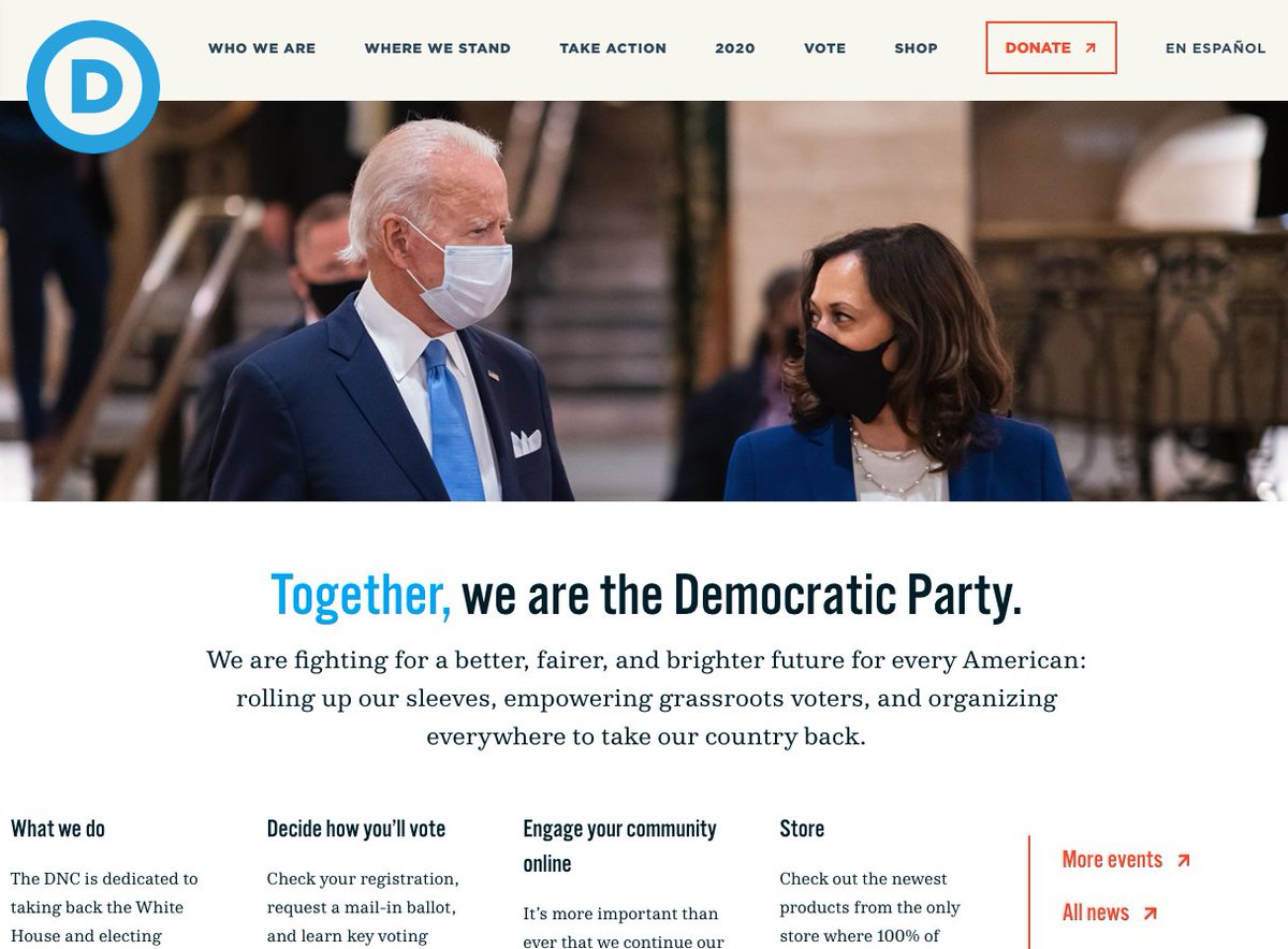 Compare to our Democratic Party where there is no explicit ask to join, no reference to joining a local group, no invitation to pay dues. I had to click 5 tiny links to get to the Virginia Dems page, at which point the "Get Involved" link was to sign up for an email list.