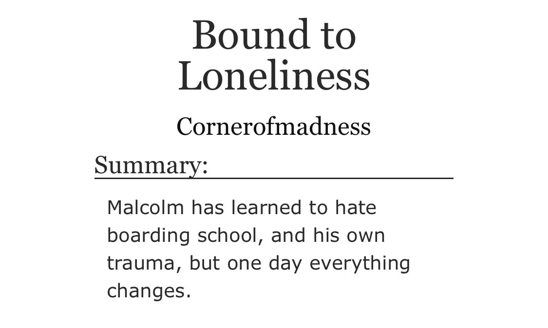 RikkiWilde's tweet photo. #ProdSon FAN FIC
#ProdigalSon #Prodigies
AUTHOR: #Cornerofmadness
TITLE: Bound to Loneliness
STATUS: Complete
SUBJECT: Malcolm meets Vijay in boarding school (see more info in the attached)
LINK: https://t.co/0KOxPShtj2 https://t.co/Nn3doV6F6F