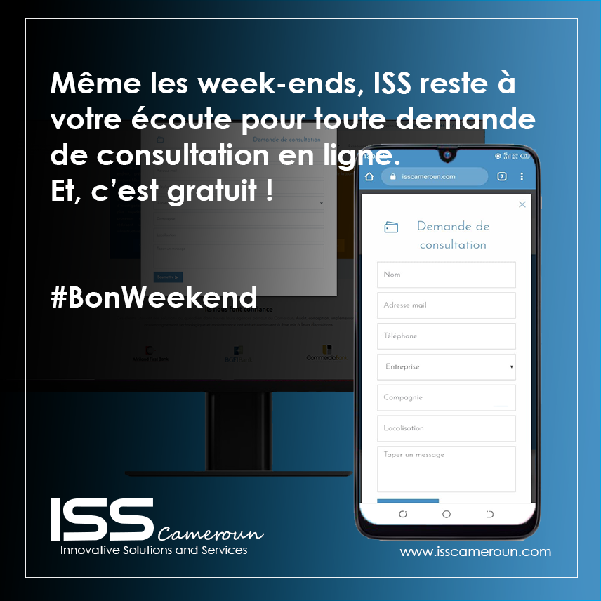 isscameroun's tweet photo. Même pendant les week-ends, ISS Cameroun reste à votre écoute pour toute demande de consultation en ligne.
Et, c'est gratuit!

Rendez-vous sur 👉:  https://t.co/1r9XwGetxN
#BonWeekend #isscameroun #vidéosurveillance #sécurité https://t.co/ahGxFsKkFM