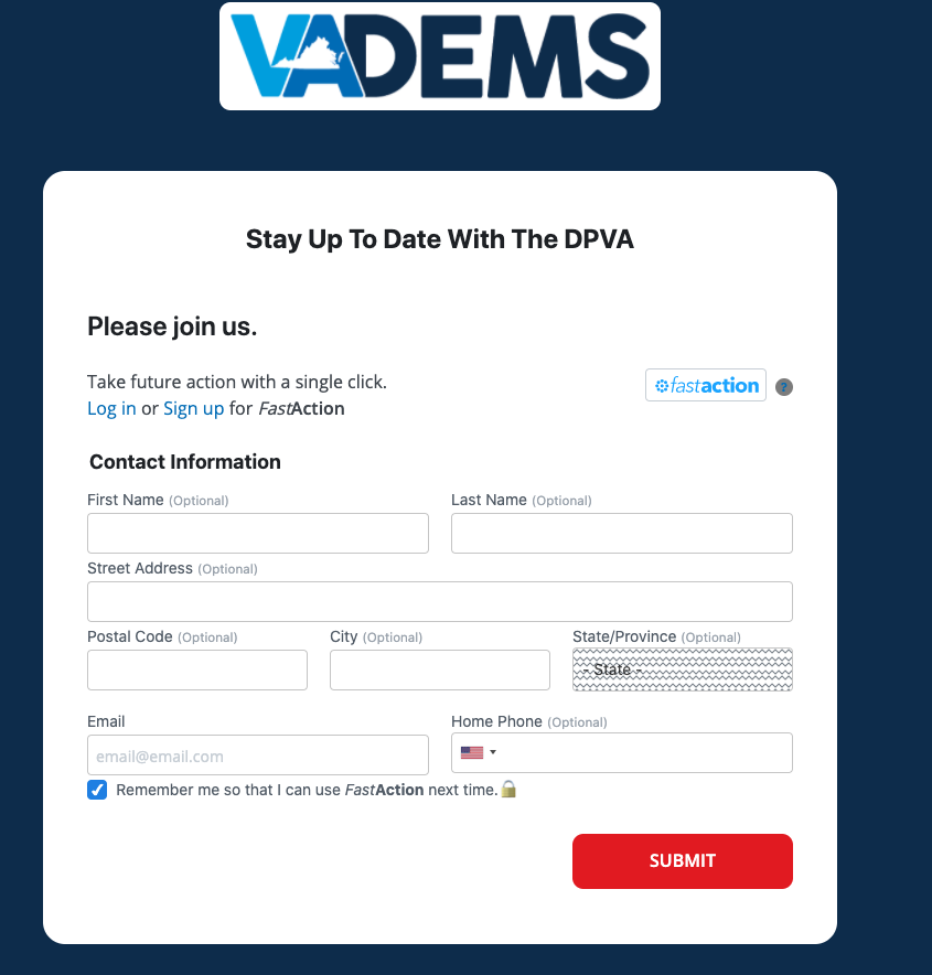 Compare to our Democratic Party where there is no explicit ask to join, no reference to joining a local group, no invitation to pay dues. I had to click 5 tiny links to get to the Virginia Dems page, at which point the "Get Involved" link was to sign up for an email list.