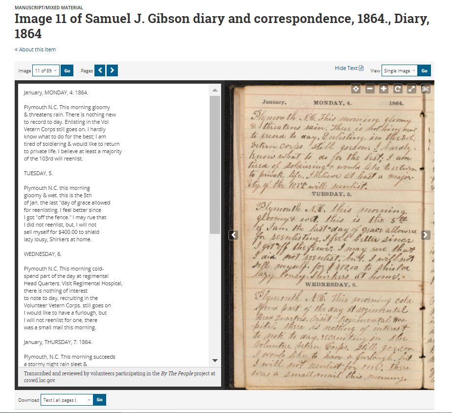 Crowd_LOC's tweet image. Last #VeteransDay volunteers completed transcription of Andersonville POW Samuel J. Gibson's diary in 2 days! This week loc.gov staff were hard at work publishing those texts. See the search and access to this history your efforts created: go.usa.gov/x7Ux6