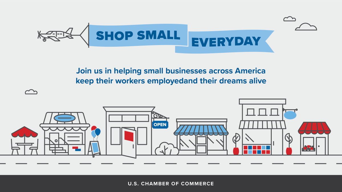 USChamber's tweet photo. During this difficult time, we can all help our local businesses stay alive by shopping small every day. Order delivery from a new restaurant, shop at a small retailer, or find unique holiday gifts from local artisans and makers. #ShopSmallEveryday https://t.co/RERqnxcdG0 https://t.co/t9PMTNuL4B