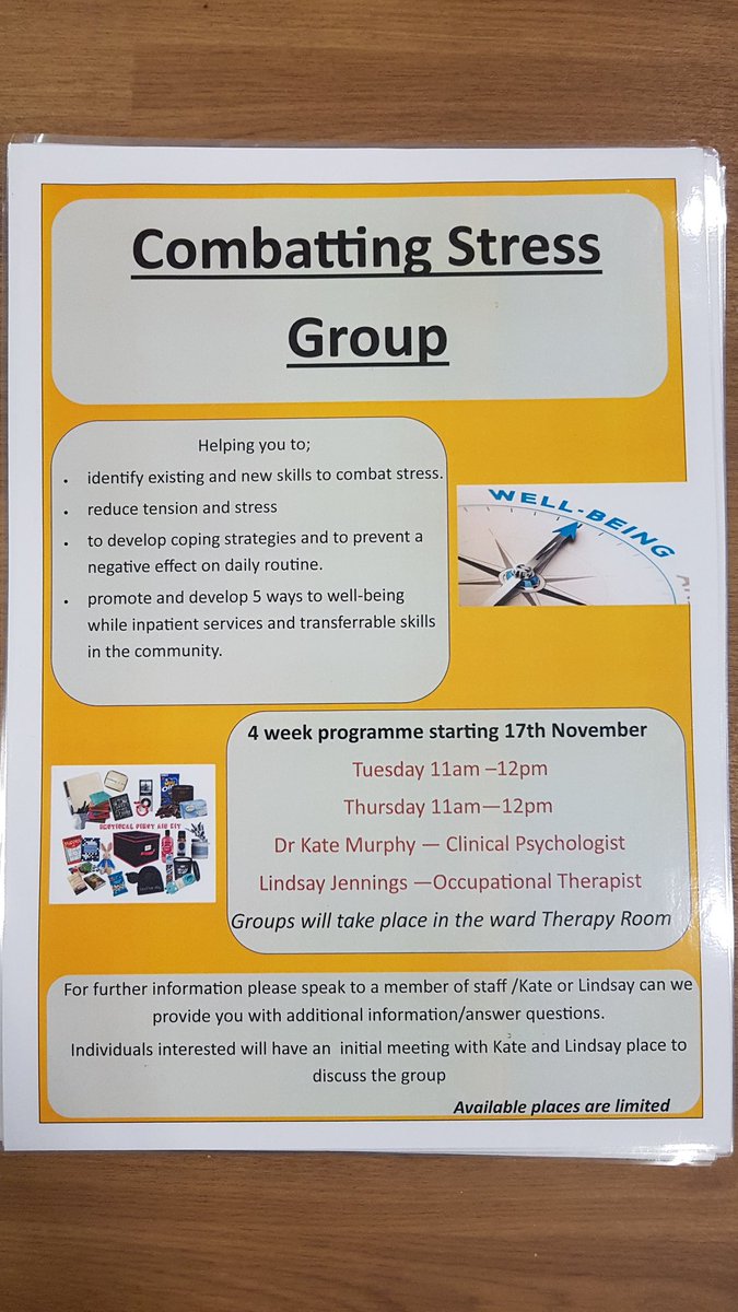 KBloomerOT's tweet photo. A "Combatting stress" group commences at The Orchard next Tuesday with OT and psychology. 
@WeAreLSCFT #TeamOrchard https://t.co/u06DXgEHAX