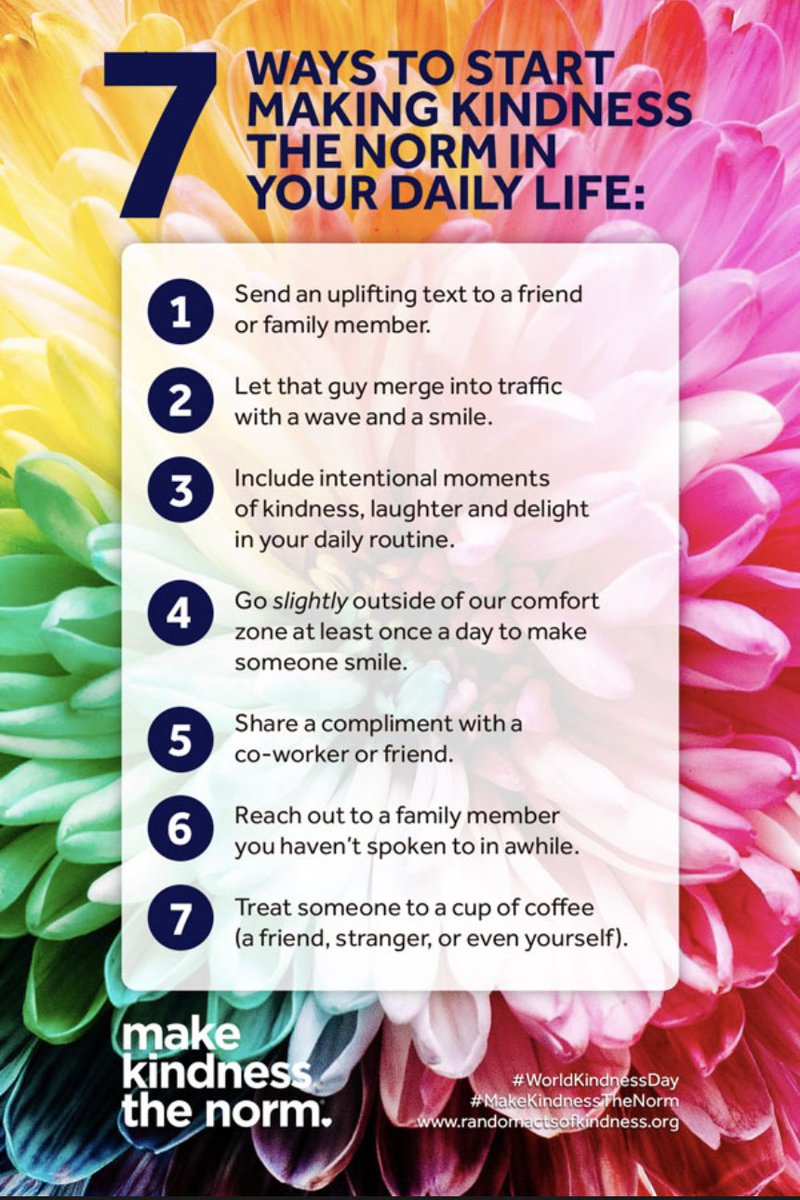 AdCopyStudents's tweet photo. Happy World Kindness Day! A little more kindness is what we all need right now, so here’s a list of 7 things you can do to make kindness the norm in your day-to-day life.
#WorldKindnessDay
#RandomActsOfKindnessFoundation https://t.co/BW3KKY5Sci