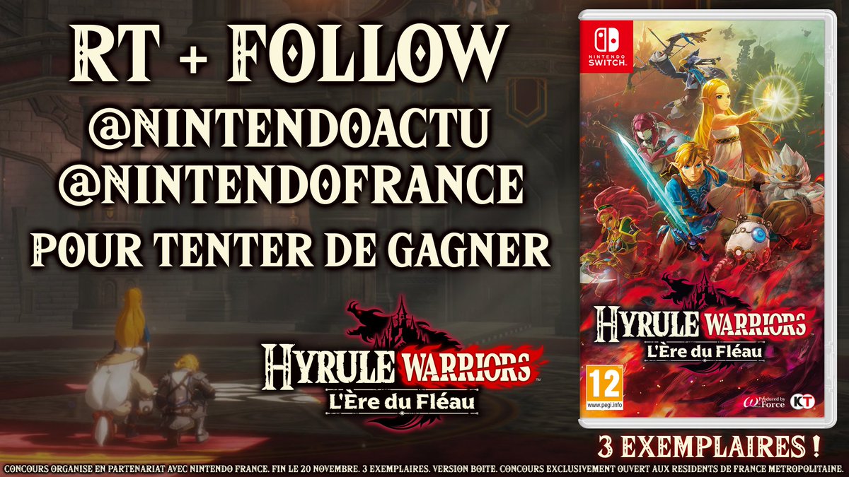 NintendoActu's tweet photo. [CONCOURS] - Follow @NintendoActu et @NintendoFrance + RT + taguez un(e) ami(e) pour tenter de gagner #HyruleWarriors : L'Ère du Fléau sur #NintendoSwitch ! 🔥💧⚡🌪️
🎁 3 jeux à gagner ! Fin le 20/11. https://t.co/FtwdDubIq1