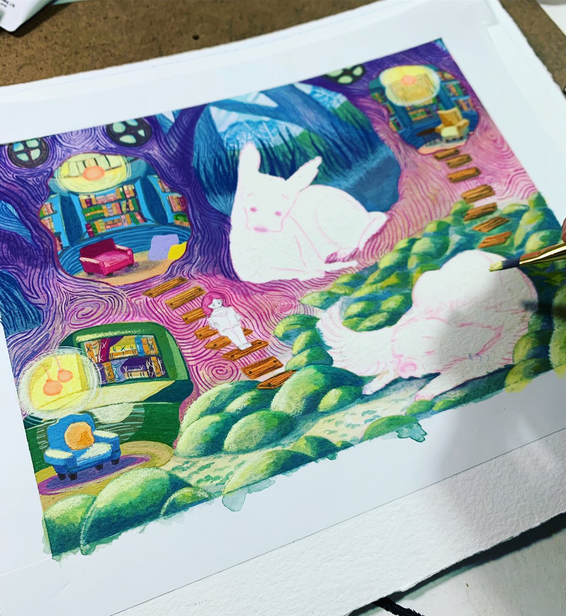 littlebluetower's tweet photo. Work in progress of a holiday commission. 😆 #illustrationart #artistontwittter #traditionalart #ilustradora #watercolor_art #gouacheillustration #gouache https://t.co/NaRpzopQI3