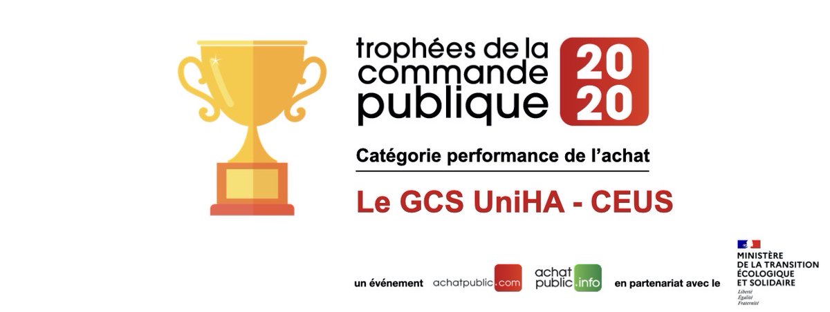🏆 Trophées de la #CommandePublique 2020 (#TCP20) • Catégorie performance de l’achat 📈 / Fonction publique hospitalière : Le GCS <a href="/UniHA_hopital/">UniHA</a> - CEUS ! achatpublic.com/actualites/dec…