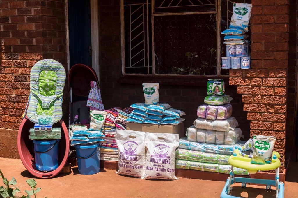 care_agape's tweet photo. Our donation included; Baby Diapers, Baby Blankets, Baby Towels, Cot Bed Covers, Mixed Baby Clothing, Laundry Dish, Buckets, Baby Walker, Baby Rocker, Baby Stroller, Laundry Soap, Baby Cereal, Mealie Meal as well as Baby Formula. #AgapeFamilyCare #LivelihoodsProgram https://t.co/sKhAlcaFWK
