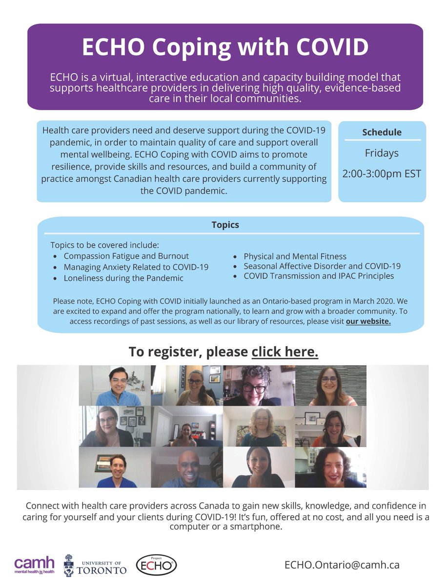 @ECHO_ONMH #CopingwithCOVID continues to promote resilience and support mental wellbeing amongst Canadian health care providers supporting the COVID-19 pandemic. To register, visit camh.echoontario.ca/echo-coping-wi…