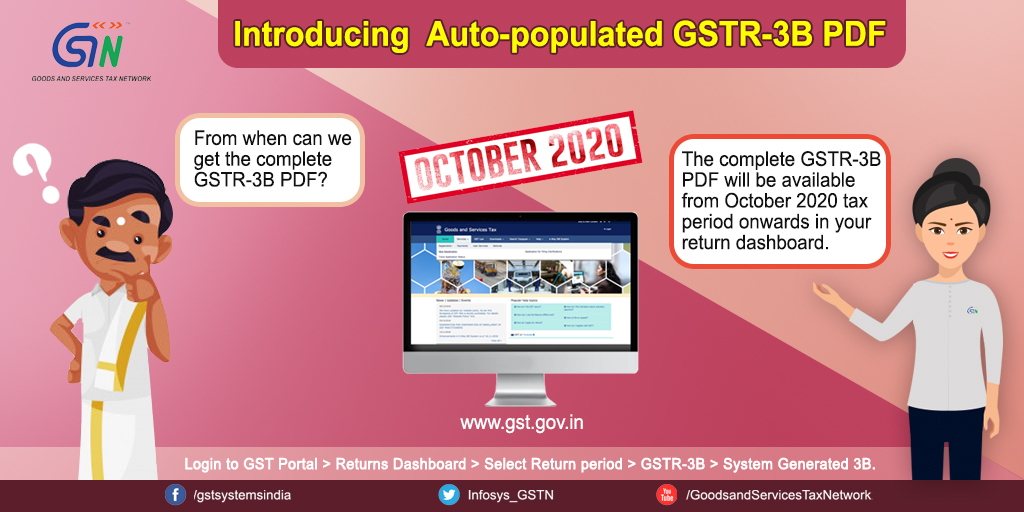 GSTMan_'s tweet photo. The auto-populated GSTR-3B PDF for the month of October 2020 is available now. https://t.co/ZL90E3Uumr
