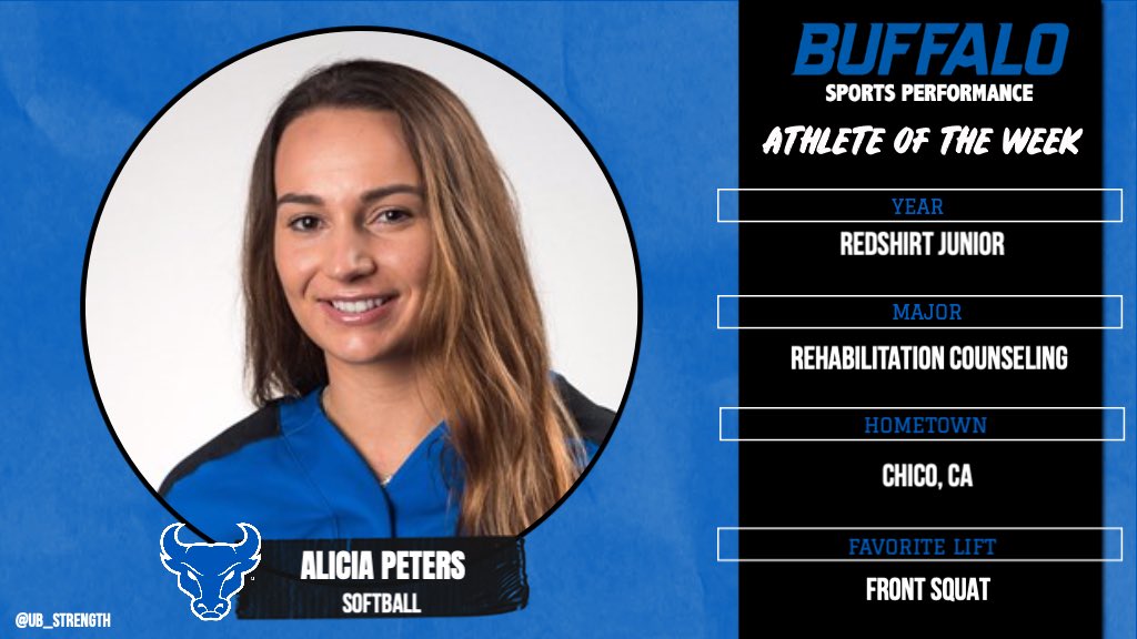 UB_Strength's tweet photo. Congrats to Alicia Peters of UB Softball on being named this weeks UB Sports Performance Athlete of the Week! #UBhornsUP 🤘🏻🔵💪🏻 https://t.co/tnPHn7BnsI