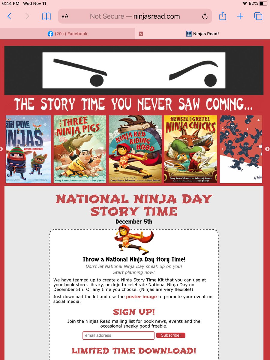 CoreyPBNinja's tweet photo. Don't let National Ninja Day sneak up on you! (Dec 5th)  Visit https://t.co/YFn3xhuDOm for ninja story time and activity ideas. https://t.co/QqoxRYqboL