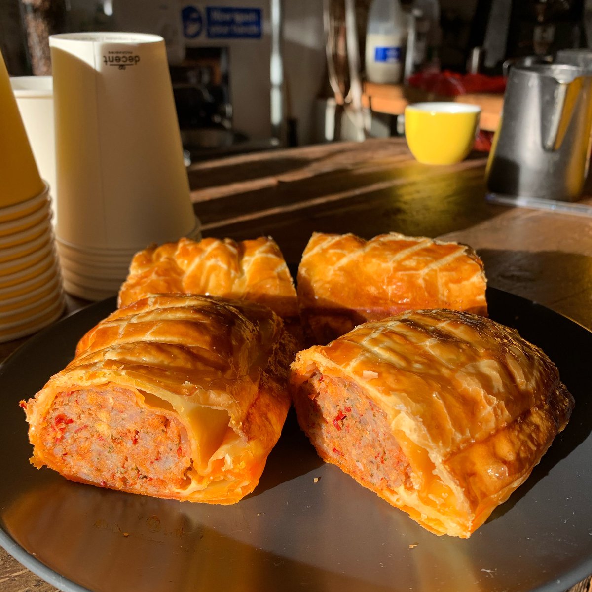 yellowwarbler1's tweet photo. No filter. Our Pork &amp; Chorizo Rolls just glow naturally. Apologies for anyone who came by earlier expecting us to be open. The photoshoot overran but the shutters are now up https://t.co/BwEsMhnk4j