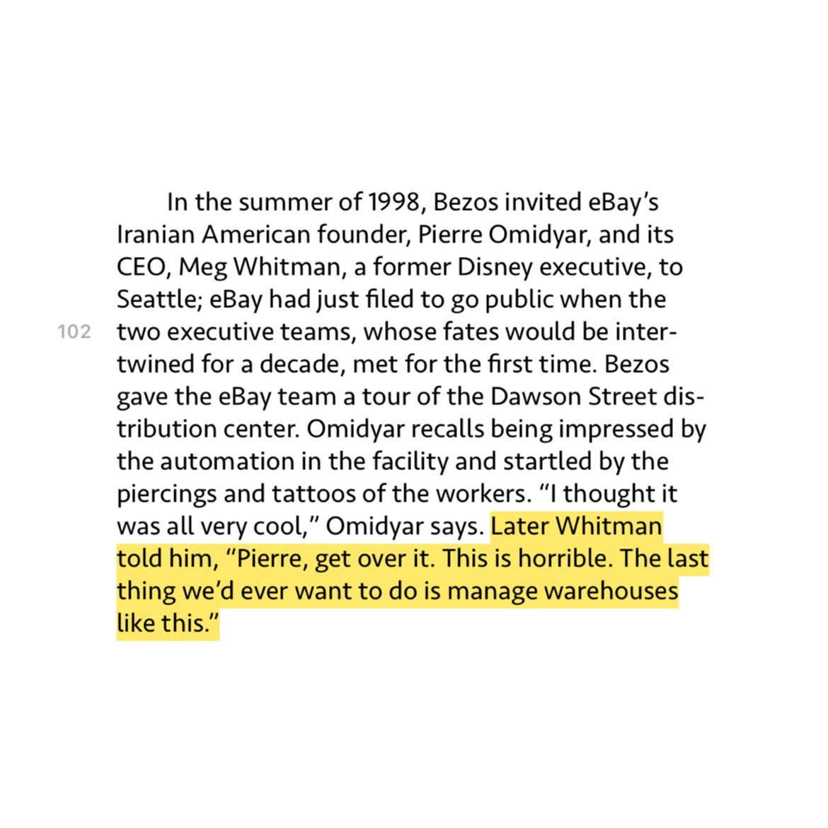 One company was founded in 1994 (Amazon) and the other was founded in 1995 (eBay). 

One is worth $1.5 trillion and the other $32 billion. Jeff Bezos deserves more credit for understanding what the internet would become.
