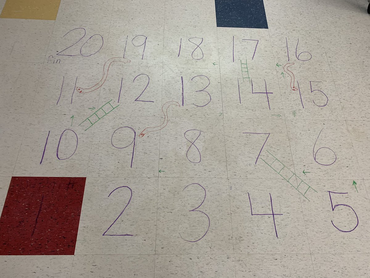 Autres marelles en littératie et numératie et un jeu de serpents et échelles de la classe de mme Louise et Raelma! Quelle bonne idée de faire un jeu de société sur le plancher pour les cocos!