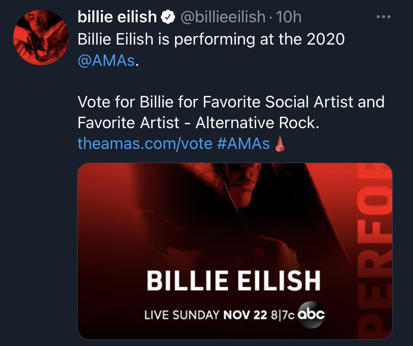 New_Era_News's tweet photo. All power to her but the AMAs promoted her.  She’s performing at the show.  They had her in ads.  She has the bigger SM following.

She still can’t pull the votes?

Goal 2000 RT &amp; 3000 replies

I'm voting for Twenty One Pilots for Favorite Artist - Alternative Rock at the #AMAs https://t.co/TRDZCOBMvp