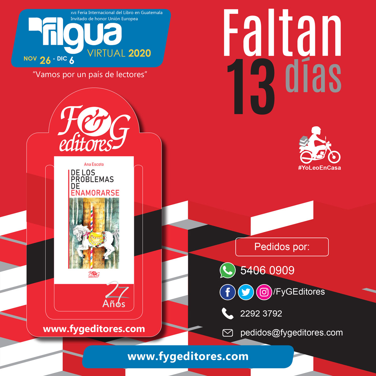 FyGEditores's tweet photo. #YoLeoFyGEditores
#FilguaVirtual2020
"De los problemas de enamorarse" es de los libros que presentamos en #Filgua2019, este año podrán adquirirlo virtualmente. Nos vemos en @FILGuatemala https://t.co/CFyc9H6OwS