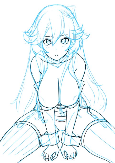 突然アイオワが描きたくなって勢いついでにラフを整えてる。前回のラクガキで怒ってたので今回は困り顔 