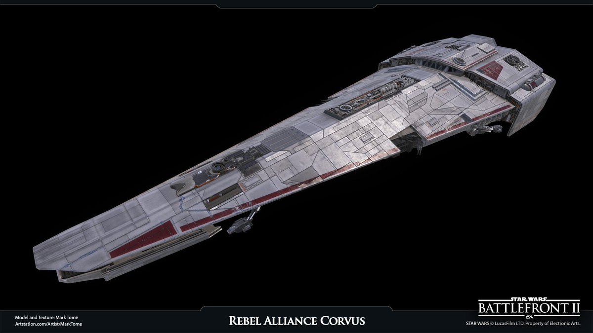 TheSpaceshipper's tweet image. Star Wars: Battlefront II (2017): The Corvus (Rebel version), Raider II-class corvette, art by @MatLatD, 3D model by @PixelPowerUp