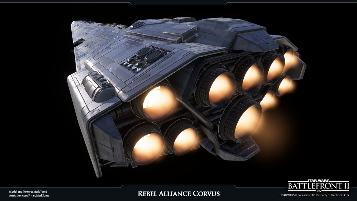 TheSpaceshipper's tweet image. Star Wars: Battlefront II (2017): The Corvus (Rebel version), Raider II-class corvette, art by @MatLatD, 3D model by @PixelPowerUp