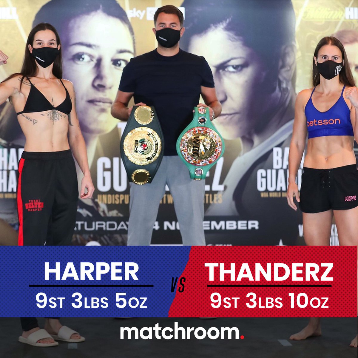 MatchroomBoxing's tweet photo. 𝘽𝙚𝙡𝙩𝙚𝙧 👑 

@TerriHarper96 faces a tough test tomorrow night against her mandatory Katharina Thanderz! 💥

#HarperThanderz #TaylorGutierrez https://t.co/BVJEjLdrAV