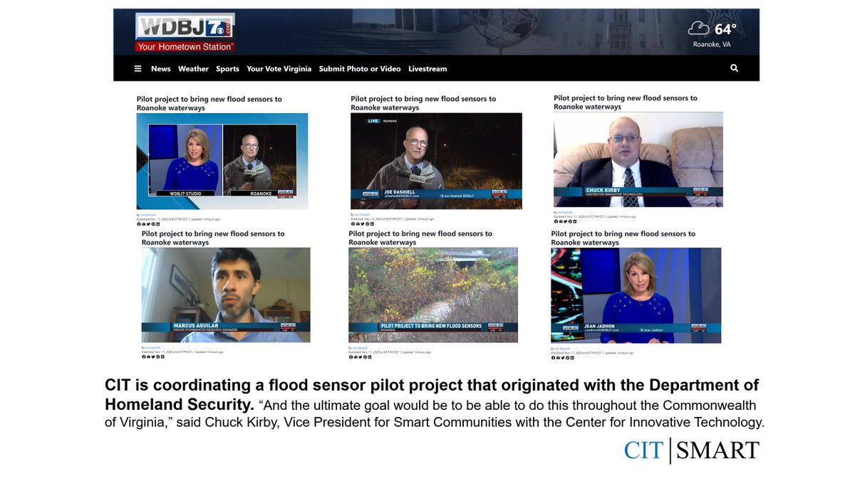 VirginiaIPC's tweet photo. Additional coverage of #CITSmart flood sensor work in Roanoke, Virginia from WDBJ 7
https://t.co/RydqtVAPvl
@dihrie @Kirby_CIT #VABiz #SmartCity #SmartCommunities #scienceandenvironment #innovationleadership #virginia #RoanokeVA #WDBJ7 https://t.co/JRclTN0K7h