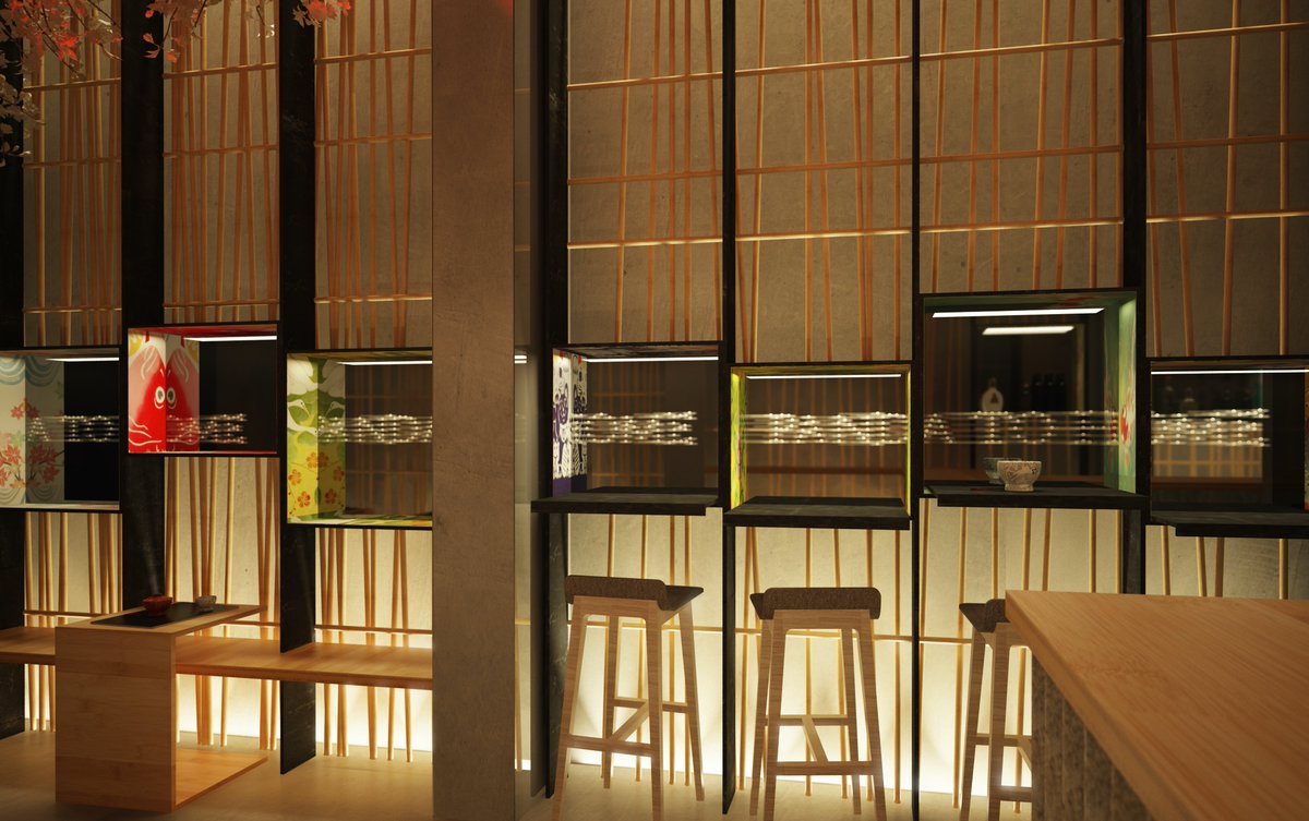 Estos cubículos proporcionan al comensal un espacio individual en el que disfrutar de la comida. Un guiño a la cultura asiática pero con un toque vanguardista.

Lee, Barcelona, España. 2017. 
Concepto e interiorismo

#Futur2 #Futur2Estudio #Bar #Restaurant