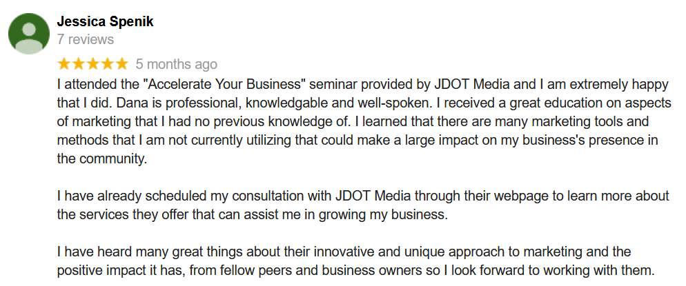 JDOTMedia's tweet photo. THE PULSE - Client Reviews
Thank you Jessica Spenik for taking time out to provide us with a great review! Please check out her website https://t.co/vQ3pPa2vZ5

- JDOT Media Team
      #jdotmedia https://t.co/WmsyomZeTl