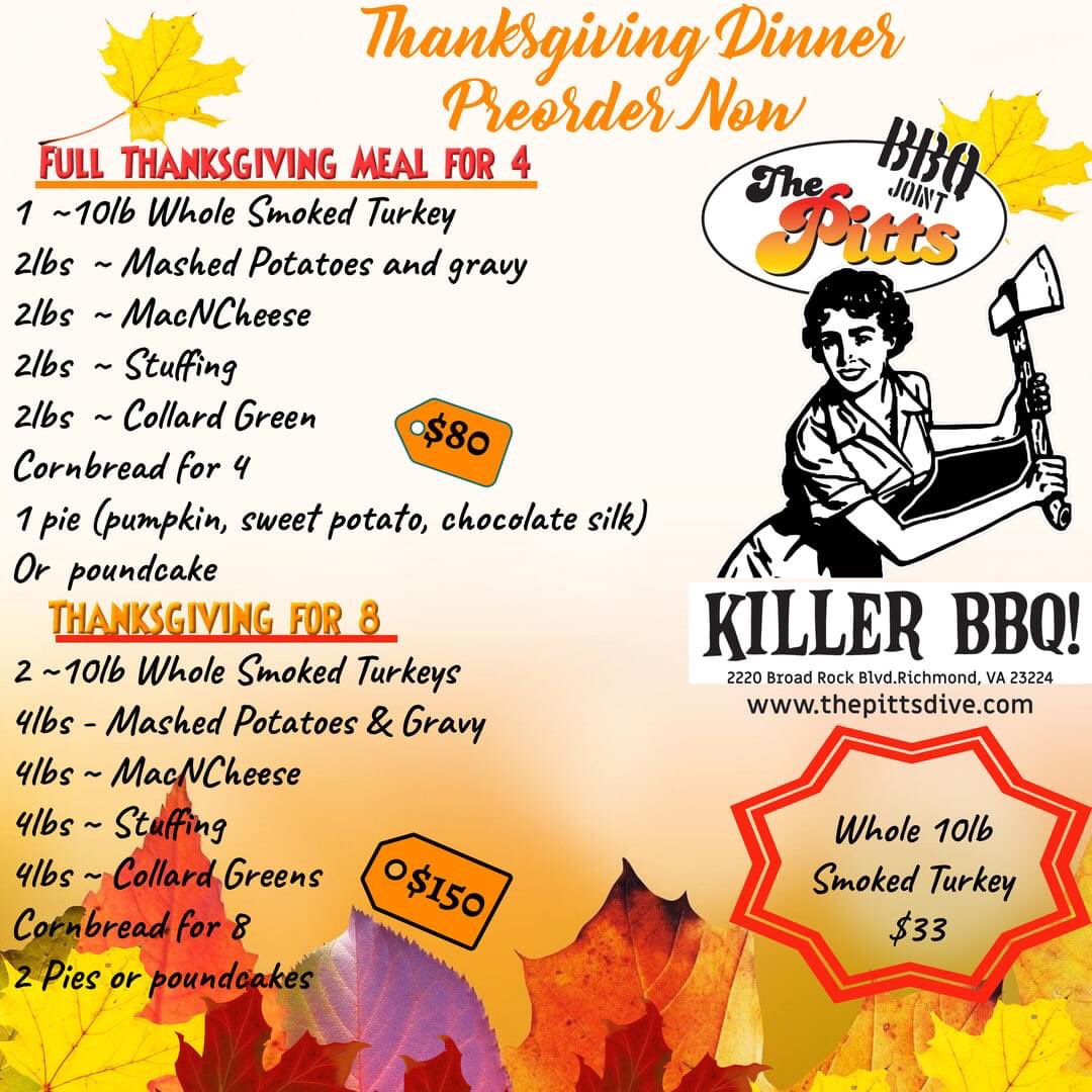 ThePittsDive's tweet photo. Don’t stress over cooking!! Preorder now and let us smoke it up for ya! #thanksgiving link in bio! https://t.co/WvTFo7CvJh