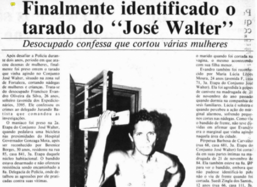 opovo's tweet photo. O CORTA-BUNDAS

Esse não é lenda. Ocorreu entre 1984 e 1987, em Fortaleza. Evandro Oliveira da Silva, o corta-bundas, aterrorizou a região: de noite, ele invadia as casas e, discretamente, procurava os quartos onde dormiam mulheres ou crianças. 

(Foto: Jornal O POVO) https://t.co/NoYqYZBI4J