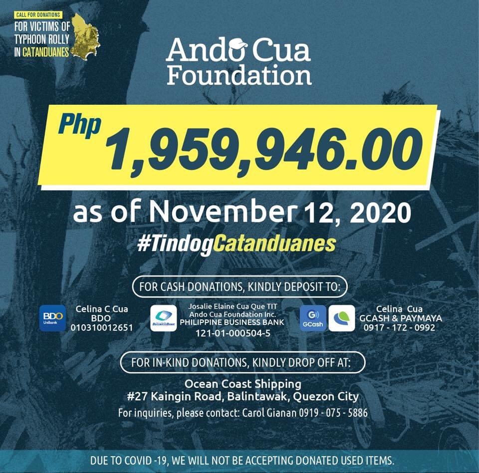 AndoFoundation's tweet photo. Help us reach the 2 million mark! A lot of Catandunganons still need our help to recover from 3 consecutive strong typhoons that badly hit the island in a span of 17 days. 

Mabalos to all and let's continue working towards making Catanduanes that happy island we all once knew. https://t.co/sDUhmK7Yvl