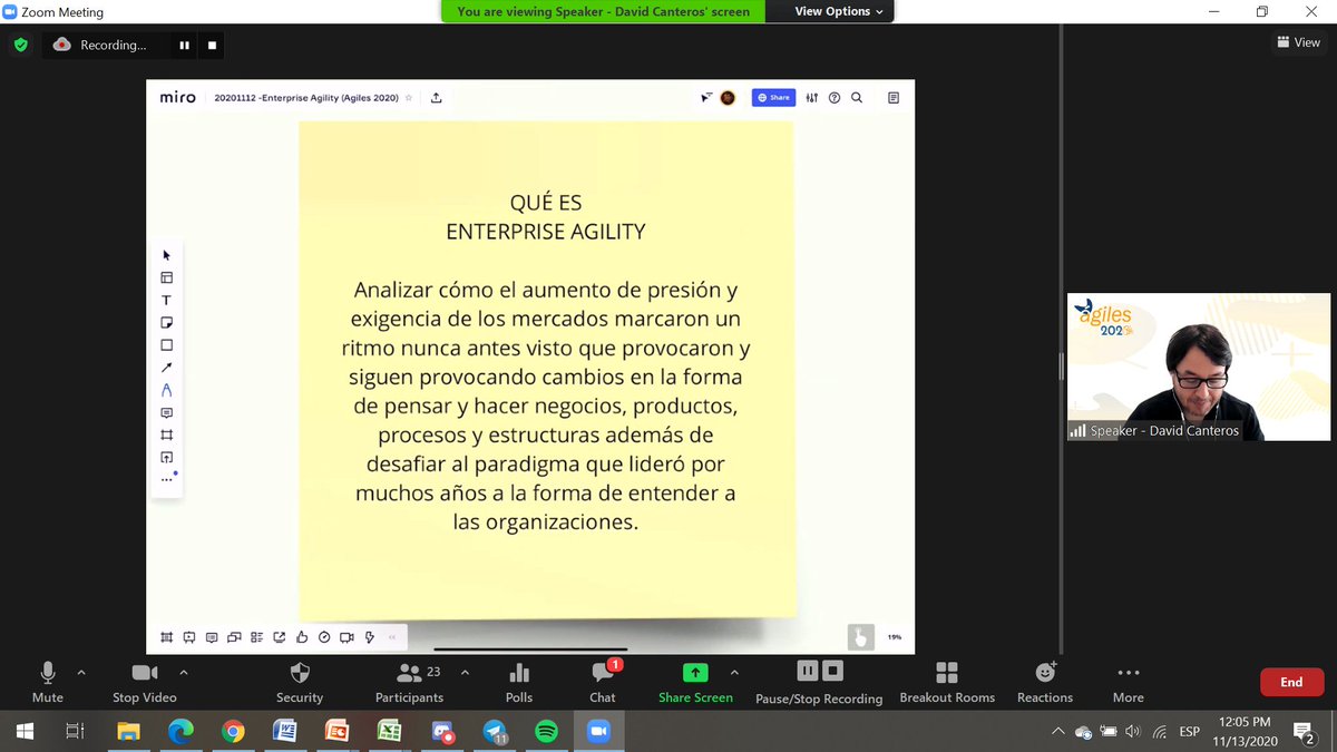 YaelGrunhut's tweet photo. Arrancando ¿Qué implica la agilidad empresarial? junto a @canterosdavid en #agiles2020 @agilesla https://t.co/ablOqOMq54