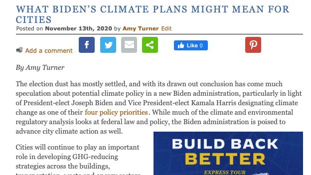 The incoming Biden admin has the most ambitious climate plan of any President-elect in history.What does this mean for cities, who've been leading the charge on climate policy for over a decade?A lot of good stuff, I hope! 1/12 http://blogs.law.columbia.edu/climatechange/2020/11/13/what-bidens-climate-plans-might-mean-for-cities/#more-7089