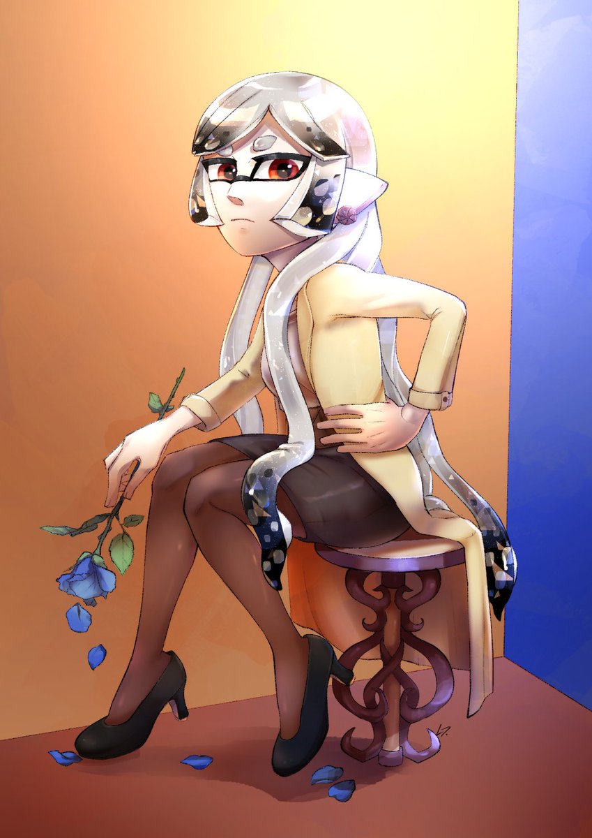 Rea_Pyon's tweet photo. Commipyon for ma sandy boi ! 🏜️ 
He requested Réa in this casual outfit and this pose~ I couldn't be more surprised and happy😊 Thank you ! #SplatArt #スプラトゥーン https://t.co/kHjh6I5RMR