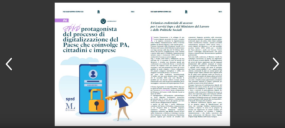 MinLavoro's tweet photo. Sul nuovo numero di #PlusMag ampio spazio alla #digitalizzazione con un focus sull'accesso tramite #Spid ai servizi digitali per il lavoro: un passaggio essenziale che il Ministero del Lavoro compirà il 15 novembre https://t.co/lixKpUDc1Q https://t.co/af54iOUkc9