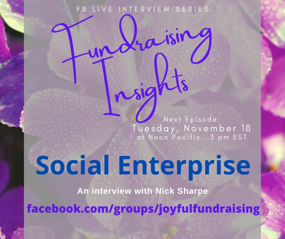 CathrineYuill's tweet photo. Join me on my FB Live interview series on hot #fundraising topics.  Fundraising Insights - every Wednesday at 3 pm EST, next up Nov 18 adding Social Enterprise with to your revenue stream #nonprofit https://t.co/Iewmdwk4rv https://t.co/jOePwyJulg