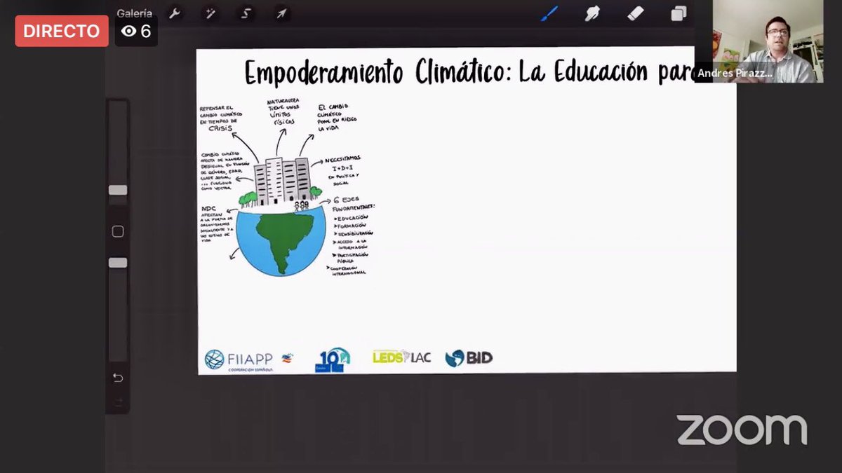 Después de las primeras exposiciones vamos enseñando el avance del #GraphicRecording del evento virtual "Empoderamiento climático: la educación para impulsar la ambición" organizado x @FIIAPP, @EUROCLIMA_UE_AL y <a href="/LedsLac/">LEDS LAC</a>. #RelatoriaGrafica #facilitacionGrafica #VisualThinking
