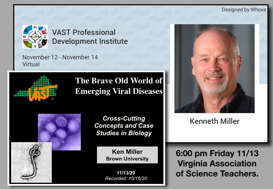 kennethrmiller's tweet photo. Ironically, because of the pandemic, I'm "attending" and "speaking" at more Science Educator meetings than ever before.  Last week it was Texas, tonight, it's a Keynote presentation to Virginia Science Teachers (w special emphasis on Covid-19).
https://t.co/DsAowWVF73 https://t.co/5VGzmfAeZQ