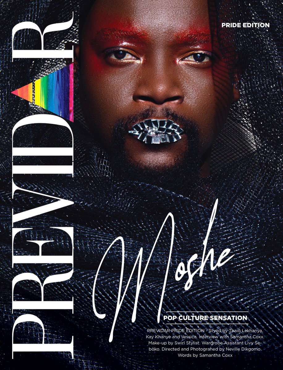 Previdar's tweet photo. 🤩 PREVIDAR Pride Edition II  is here, on the cover is @MosheNdiki. Download now for free on https://t.co/GvqJEJi4YB 🌈👑 

Styed by Thaio Lekhanya, Kay Khanye and Jessica Ramorwesi. Make-up by Swirl Stylist, Directed &amp; Photographed by Neville Dikgomo 
❤️🔥 https://t.co/zw8zF9w9Gk