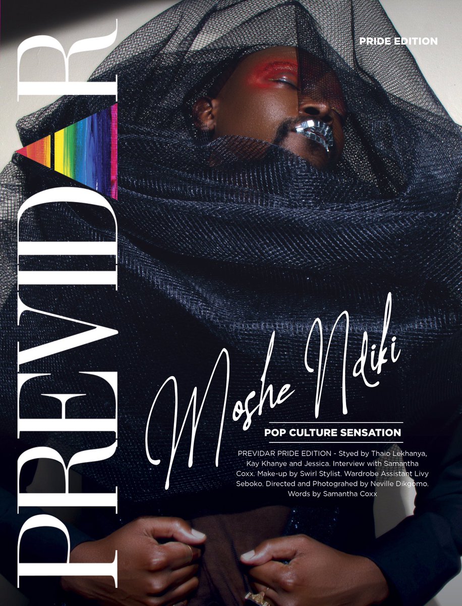 Previdar's tweet photo. 🤩 PREVIDAR Pride Edition II  is here, on the cover is @MosheNdiki. Download now for free on https://t.co/GvqJEJi4YB 🌈👑 

Styed by Thaio Lekhanya, Kay Khanye and Jessica Ramorwesi. Make-up by Swirl Stylist, Directed &amp; Photographed by Neville Dikgomo 
❤️🔥 https://t.co/zw8zF9w9Gk