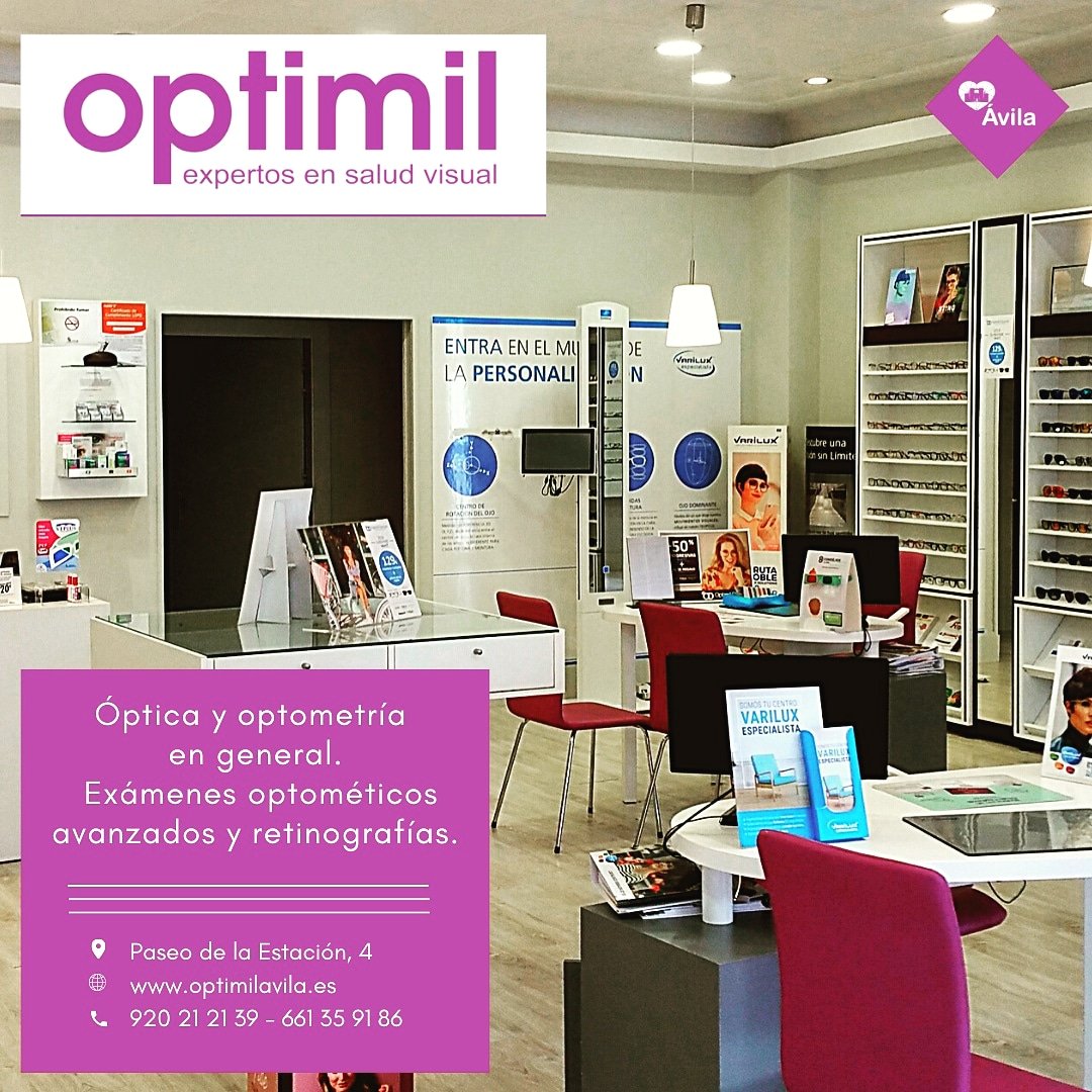 AVILACTIVA's tweet photo. En ÓPTICA OPTIMIL ÁVILA son expertos en salud visual 👁 dedicándose a la óptica y optometria, además de exámenes optometricos avanzados y retinografias 👨‍⚕️ Cuentan con monturas de primeras marcas y lentes de contacto personalizados 👓
#compraconcorazonavila #avila #optimil #optica https://t.co/b6AF9lWrAF