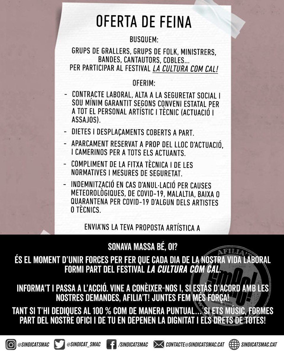 Sindicat de Músics Activistes de Catalunya · SMAC! tweet media