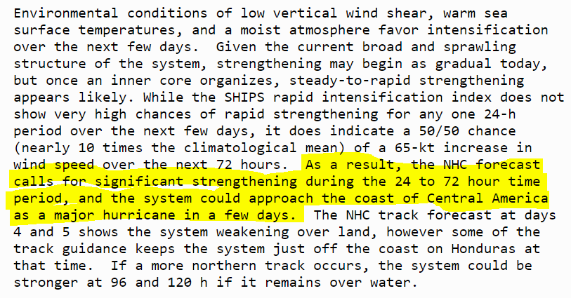 Very concerning forecast from the NHC for Iota weather system, which could become a major hurricane by the time it reaches Honduras/Nicaragua early next week. Rainfall could begin as early as Sunday &amp; could dump 20 to 30 inches along the north coast by Wednesday.