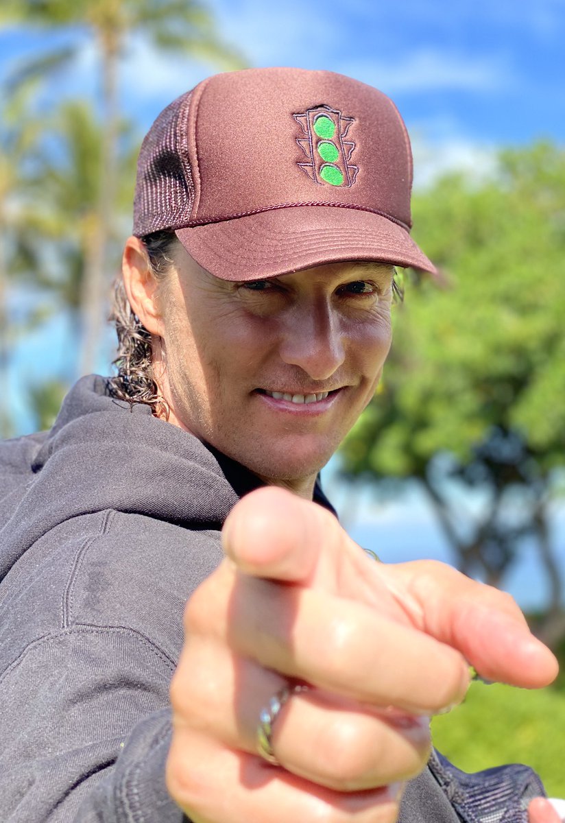 McConaughey's tweet photo. Consider this your personal “Greenlighter” gear, a reminder and inspiration to create greenlights in this life for yourself and others, so we can all get lit and just keep livin. get your gear now at https://t.co/uu9kQnCmIt #greenlightsbook https://t.co/a5RmTC7iTg