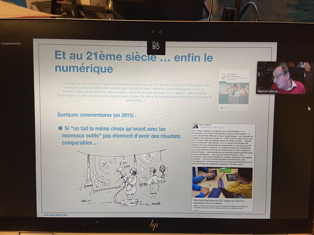 Si on fait la même chose qu’avant avec de nouveaux outils, pas étonnant d’avoir des effets comparables ! Merci <a href="/mlebrun2/">Marcel Lebrun</a> pour cette superbe conférence au colloque AUPTIC 2020 qui inspire tous les profs innovants !